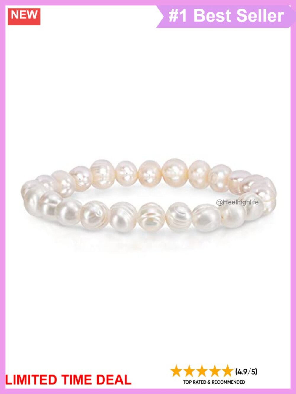 Savlano 8-9MM Cultured Freshwater Baroque Pearl Stretch Bracelet 7 Inches